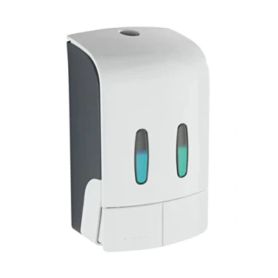 Immagine di Wenko Dispenser di disinfettante e Sapone a 2 contenitori Tartas Bianco, da Parete, per disinfettante, Liquido, Senza Perforazione, capacità Contenitore: 480ml, 14,5x24x9cm