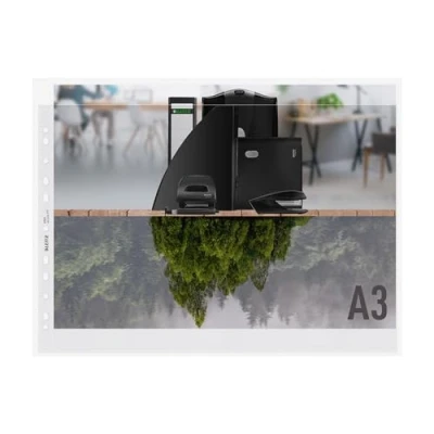 Immagine di Leitz Busta Perforata in Plastica, Formato A3, Confezione da 25, Superficie Opaca Goffrata, Spessore 100 Micron, 100% Riciclabile, Ecologico, Gamma Recycle, Trasparente, 40190003