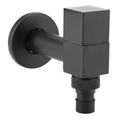Immagine di Robinet en Laiton Carré pour Machine à Laver Rubinetto Bagno Lavabo de Montage Mural d&#039;Eau Froide Noir Moderne évier la Vadrouille Balcon (Fil G1 / 2)