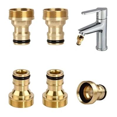 Immagine di Osuter 5PCS Connettore Rubinetto Filettato Ottone Universale Adattatore per Adattamento Raccordi Rapidi Acqua Cucina Giardino Interno ed Esterno