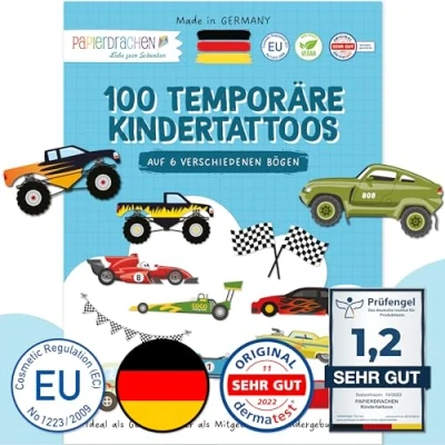 Immagine di Papierdrachen 100 tatuaggi per bambini, particolarmente delicati sulla pelle, ragazzi e ragazze, testati realizzati in Germania, set da 25