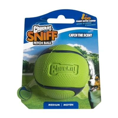 Immagine di Chuckit! Sniff Ball Dog Toy Giocattolo durevole ad alto rimbalzo di arachidi, in gomma profumata, per cani e cani, misura media, 1 confezione