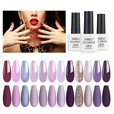 Immagine di AIMEILI Smalto Semipermente Kit Semipermanente Unghie in Gel UV LED Smalti Colorati per Manicure Soak Off Polish Set 12 x 8ml Numero 19