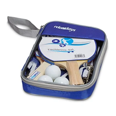 Immagine di Relaxdays Set da Ping Pong, Gioco con 2 Racchette, Rete e 3 Palline, Custodia, Stelle, Blu