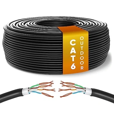 Immagine di Mr. Tronic Cavo Impermeabile Esterno Ethernet Cat 6 da 100m, di Rete LAN ad Alta Velocità Per Internet Veloce 1 Gbps AWG24 Sfuso Senza Connettori RJ45, UTP CCA (100 Metri, Nero)