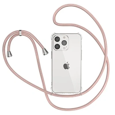 Immagine di XTCASE Cover per iPhone 12 Pro Max con Cordino, Trasparente Custodia Laccio Collo Tracolla Corda Cinghia, Ultra Sottile Morbido TPU Silicone Antiurto AntiGraffio Case, Oro Rosa