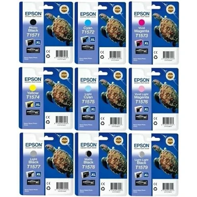 Immagine di Epson Set di cartucce originali T1571, T1572, T1573, T1574, T1575, T1576, T1577, T1578, T1579 Multipack Stylus Photo R3000 (senza imballaggio)
