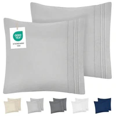 Immagine di DREAMZIE Federe Cuscino Letto 80x80 (Set 2) in Microfibra con Motivo Ricamato OEKO TEX Certificazione Federa Cuscini Morbido Grigio