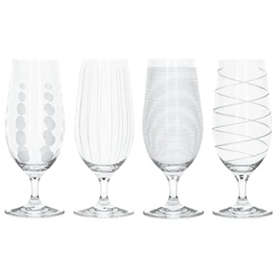 Immagine di Mikasa Cheers Bicchieri da Birra in Cristallo con Lavorazione Artigianale e Incisione Decorativa, Effetto Argento, 460 ml, Set 4 Pezzi