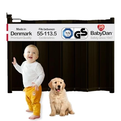 Immagine di BabyDan Guard Me cancelletto per scale a scomparsa automatico, extra largo, adatto aperture da 55 113,5 cm, nero, prodotto in Danimarca, di sicurezza animali domestici