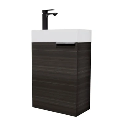 Immagine di Planetmöbel lavabo con mobiletto 40 cm in antracite e rubinetto nero opaco, Set di mobili da bagno per bagno, WC ospiti