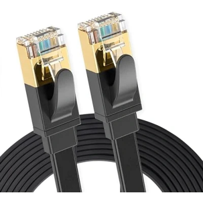 Immagine di Elfcam® 2 Metri Cavo Ethernet Cat 8, Piatto RJ45 di Rete LAN, 100% Rame, 30AWG, Nero, 2m