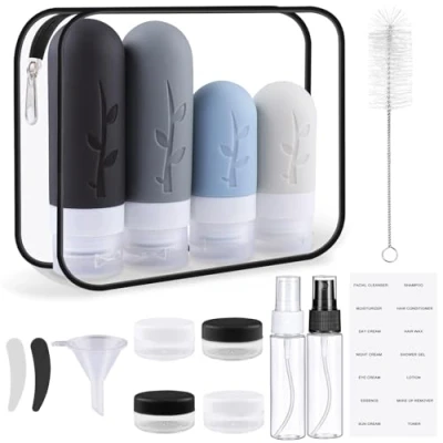 Immagine di Zosenyer Kit Viaggio Liquidi, 16 Pezzi Contenitori da in Silicone, Accessori per Shampoo, Lotion e Cosmetici, Mini Size Viaggio, Nero (Black)