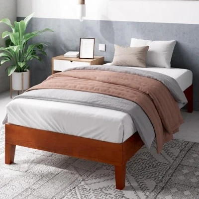 Immagine di Zinus Wen letto 80x190 cm Struttura 30 di altezza a piattaforma in legno deluxe con supporto doghe Marrone