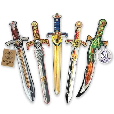 Immagine di Liontouch Set di Spade per Bambini 6 Giocattolo in Stili Diversi Drago Fantasy, Stemma Re Leone, Principe, Principessa, Jolly Roger &amp; Vichingo Armi Sicure Accessori da Battaglia