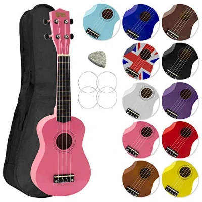 Immagine di Mad About SU8 PK Ukulele soprano in rosa con custodia morbida, plettro e corde di ricambio, Ora dotato carbonio nere che offrono un suono più brillante
