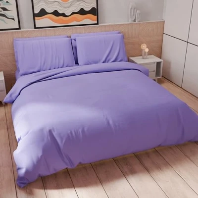 Immagine di PETTI Artigiani Italiani Set Copripiumino Matrimoniale 220x200 cm (2 Federe 80x80 Incluse), Parure Morbida Microfibra Tinta Unita Lilla
