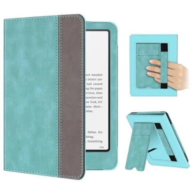 Immagine di FINTIE Custodia per 7&quot; Kindle Paperwhite 2024 (12ª Gen) e Colorsoft Signature Edition (1ª Protettiva Supporto Cover con Slot schede &amp; Hand Strap, Auto Sveglia/Sonno, Turquoise