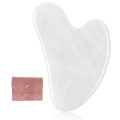 Immagine di AQSQWQ 1 pezzo Pietra di giada bianca gua Sha,strumenti Sha, massaggiatore viso, spa, linee sottili, sollievo dal corpo, rilassamento muscolare (Bianco)