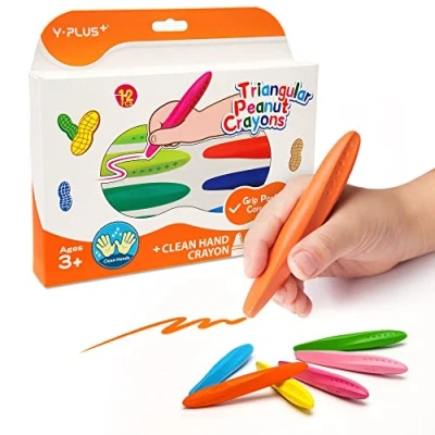 Immagine di YPLUS pastelli di arachidi a triangolo bambini, 12 colori lavabili non tossici per bambini piccoli, correzione della postura mano e fornitura oggetti d’arte