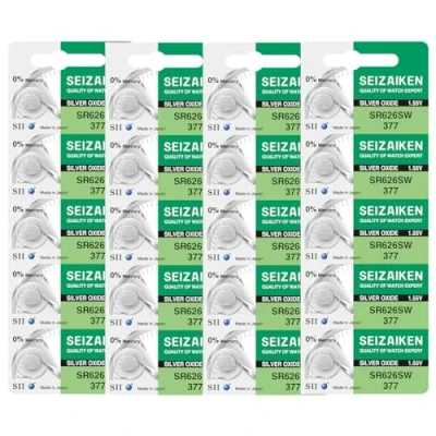 Immagine di Seizaiken Seiko 377 SR626SW Batteria per orologio all&#039;ossido di argento, 1,55 V, 0% Hg, 20 batterie prodotte in Giappone