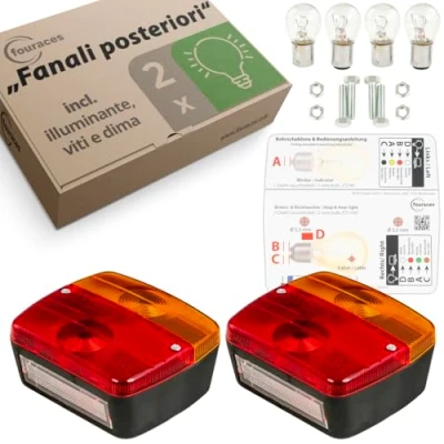 Immagine di fouraces fanali posteriori per rimorchio 2 set, con schema elettrico e illuminazione targa, fanale posteriore, trattore, carrello, luce, lampade auto
