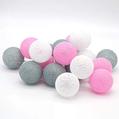 Immagine di Tronje Ghirlanda Luminosa con 20 LED Sfere di Cotone Ø6 cm 3,8 m Fata Luci a Batteria Catene Palline Luminose 4h Timer Rosa Grigio
