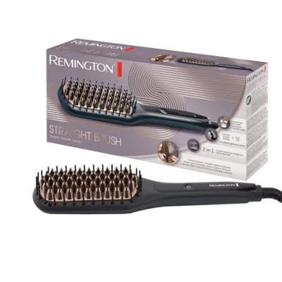 Immagine di Remington Spazzola Lisciante per Capelli 2 in 1 Piastra + Setole rivestite ceramica e antistatiche, display digitale, 150 230C, tempi di styling ridotti, CB7400