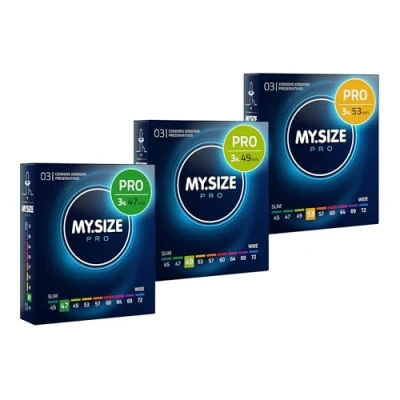 Immagine di MY.SIZE preservativi Pro da 1,2,3 47,49,53 mm, Vestibilità aderente e regolare, 3 x perfetta dimensioni adatte a tutti