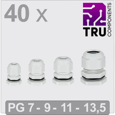 Immagine di TRU COMPONENTS TC 13448360 Pressacavo filettato PG7, PG9, PG11, PG13.5 Poliammide Grigio 40 pz.