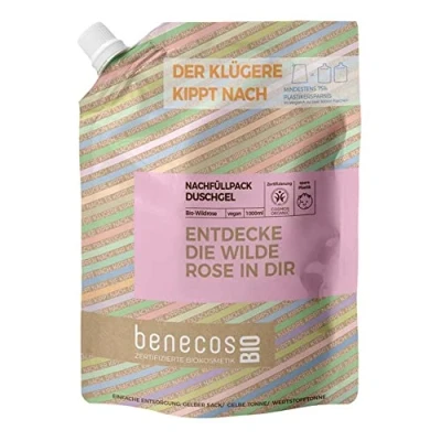 Immagine di benecos Bio Sacchetto di ricarica gel doccia rosa selvatica scopri la in te vegano plastica riciclata
