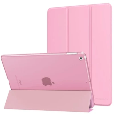 Immagine di MoKo Cover Compatibile con 2018/2017 iPad 9.7 6th/5th Generazione, Ultra Sottile Leggero Custodia in Tri Fold Auto Sveglia/Sonno Retro Semi Trasparente Rigido, Fiore Rosa