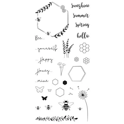 Immagine di Rayher 50240000 Clear Stamps Set Timbri Trasparenti in Silicone, Tavoletta 97X205mm, 28 Motivi Estivi Con Api, per Scrapbooking e Decoro, Lavori Carta, Biglietti d&#039;Auguri Pacchi Regalo