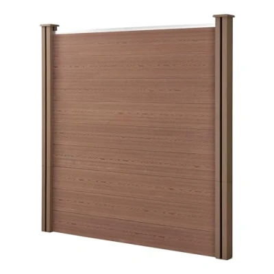 Immagine di NEU.HOLZ Steccato Recinzione 183 x 187 cm WPC Legno Composito 2 Colonne 9 Doghe Impermeabile Profilo Alluminio Marrone