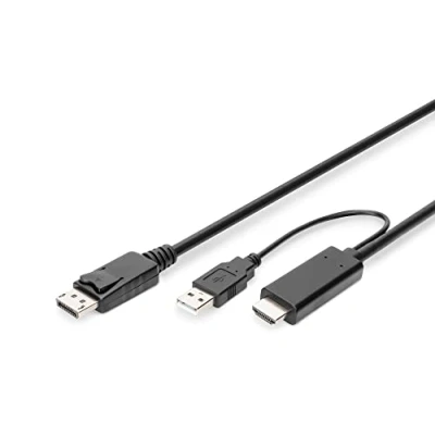 Immagine di Digitus DisplayPort / HDMI Cavo Presa DisplayPort, Spina A, USB A 2 m Nero AK 330111 020 S UHD 4K;, doppia schermatura, Flessibile, Privo di