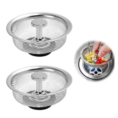 Immagine di 2 Pezzi Filtro Lavello In Acciaio Inox Cestino Setaccio Da Doccia Scarico Cucina Per Tappo Gomma Regolabile Altezza, Argento