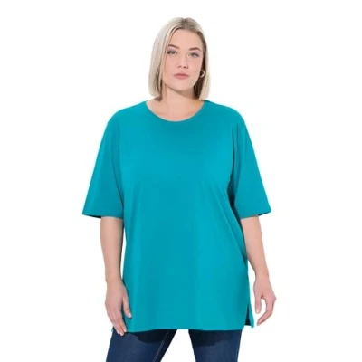Immagine di Ulla Popken Maglia dal Taglio Morbido con Scollo Rotondo e Mezze Maniche Petrolio 46+ 486910769