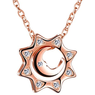 Immagine di Unendlich U Elegante collana con ciondolo a forma di luna, in argento Sterling 925, zirconi, regolabile, oro rosa