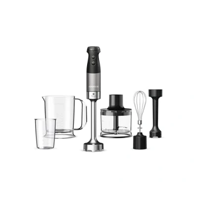 Immagine di Kenwood Triblade XL Pro HBM80.322BK, Minipimer con Sistema Triblade, Velocità Variabile + Turbo, Asta Acciaio Inox, Include Tritatutto 500ml, Frusta, Emulsionatore, Bicchieri 700 e 250 ml, 1200W, Nero