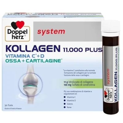 Immagine di Doppelherz system KOLLAGEN 11000 PLUS Integratore Alimentare per Ossa, Articolazioni e Tendini con Collagene, Vitamine, Oligoelementi Altro Senza Glutine Lattosio 30 Fiale