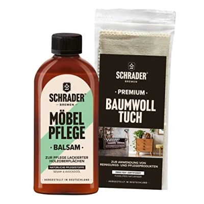 Immagine di Schrader Set balsamo per la cura dei mobili, superfici in legno laccate con panno lucidatura, 2 pezzi, made Germany
