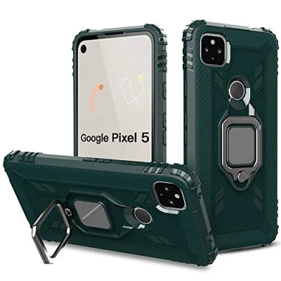 Immagine di TANYO Cover per Google Pixel 5, Custodia TPU Silicone con Supporto, Protettiva Armor Custodie Antiurto Bumper, Case Protezione Armour Caso, Verde