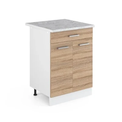 Immagine di Vicco mobiletto base per cucina R line, Sonoma/Bianco, 60 cm con cassetto PL Marmo