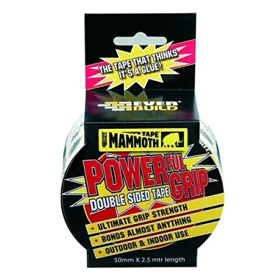 Immagine di Everbuild 4314 2 Mammoth 2POWERGRIP50 Nastro Adesivo Potente da 2,5, Trasparente, 50 mm x 2.5 m