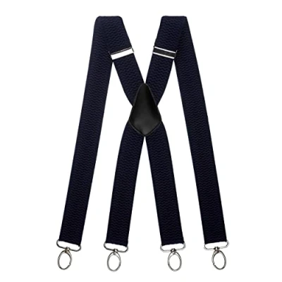 Immagine di Olata Bretelle Uomo da Lavoro a Forma di X, Larghe, Multiuso, con Clip Moschettone, 4 cm. Blu Marina (Clip D&#039;Argento)