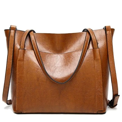 Immagine di Coolives Borsa Tote con Tracolla da Donna Secchiello Borse a mano Spalla in Pelle PU per Signora Marrone