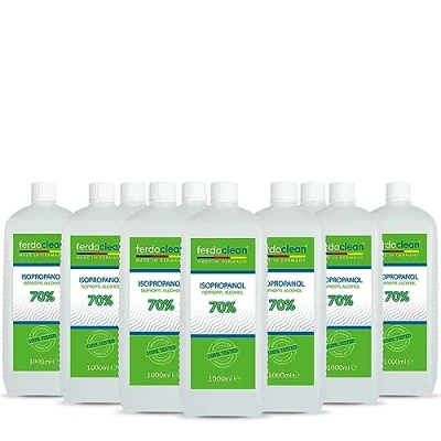 Immagine di ferdoclean Isopropanolo al 70% in 10 flaconi da 1000 ml, solvente a base di alcool IPA, detergente per la casa, cucina, l&#039;auto e altro ancora, ideale rimozione dei grassi