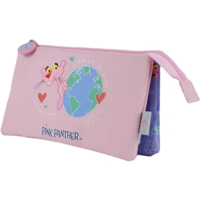 Immagine di DOHE Astuccio Scolastico 3 Scomparti Chiusura con Cerniere, Licenza Ufficiale, Poliestere Resistente, 23x12x2,5 cm, Materiale Pink Panther ecoPink Rosa