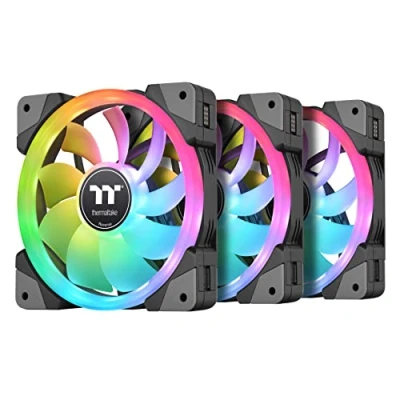 Immagine di Thermaltake SWAFAN EX 12 Ventola di raffreddamento per PC RGB, confezione da 3, 500 2000 giri/min, connessione magnetica, lame reversibili, controller incluso, CL F143 PL12SW A
