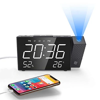Immagine di NK Radio Sveglia Digitale Intelligente, FM Radio, Misuratore di Temperatura, Sveglia, USB, Modalità Notte, Proiezione Oraria, Timer Sonno